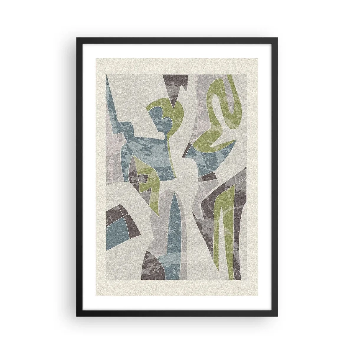 Plakát v černém rámu - Abstraktní postavy v odstínech zelené a modré - 50x70cm - Kompozice za sklem - Moderní nástěnná dekorace do obývacího pokoje a ložnice ARTTOR