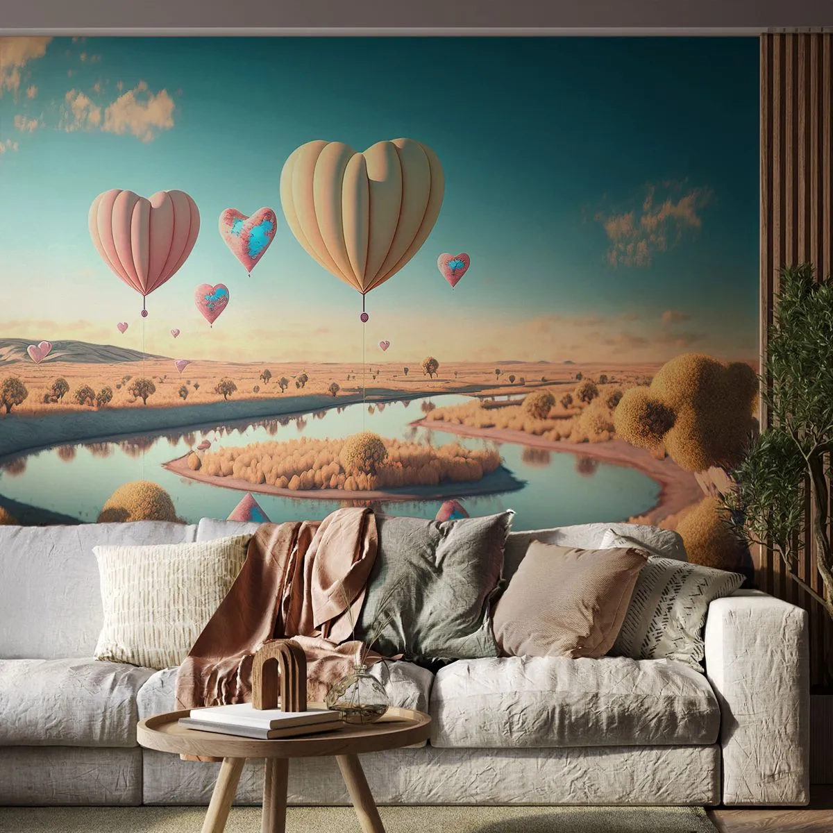 Fototapeta Premium Sand - Láska tě nechá vzlétnout - Balónky, Pastel, Bonbón - 100x70 cm