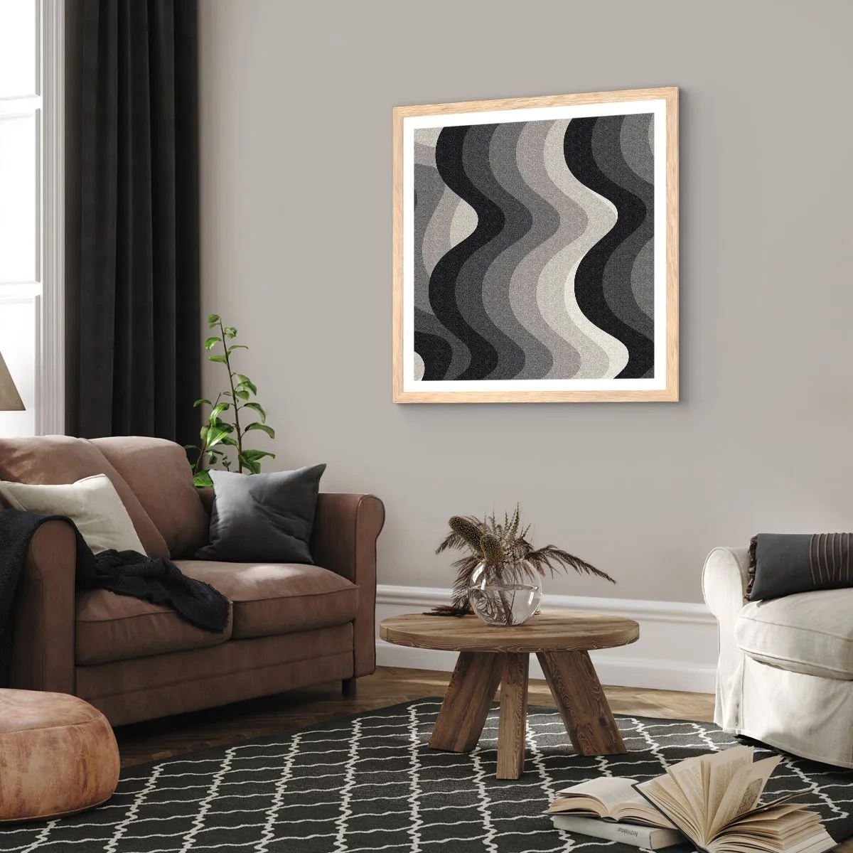 Plakát v rámu světlý dub - Vlna za vlnou - 50x50 cm