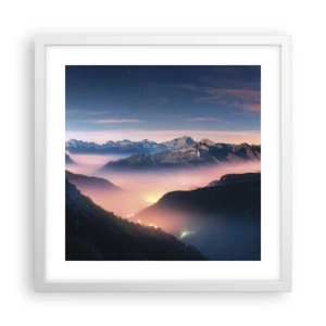 Plakát v bílém rámu - Světlo v údolích - 40x40 cm