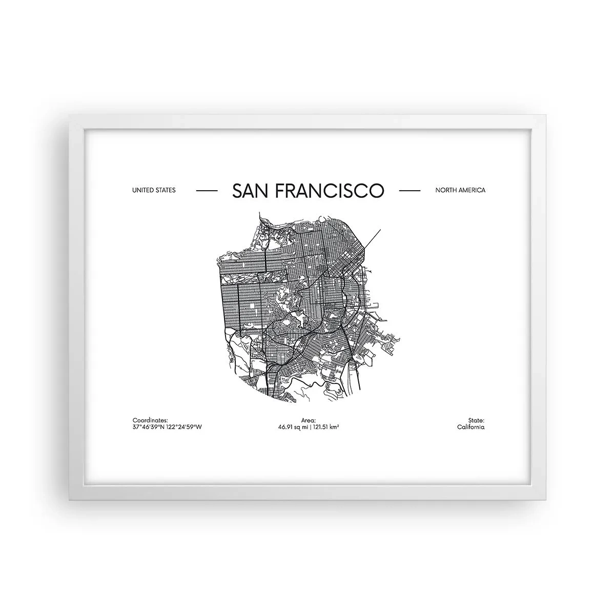 Plakát v bílém rámu - Anatomie San Francisca - 50x40 cm