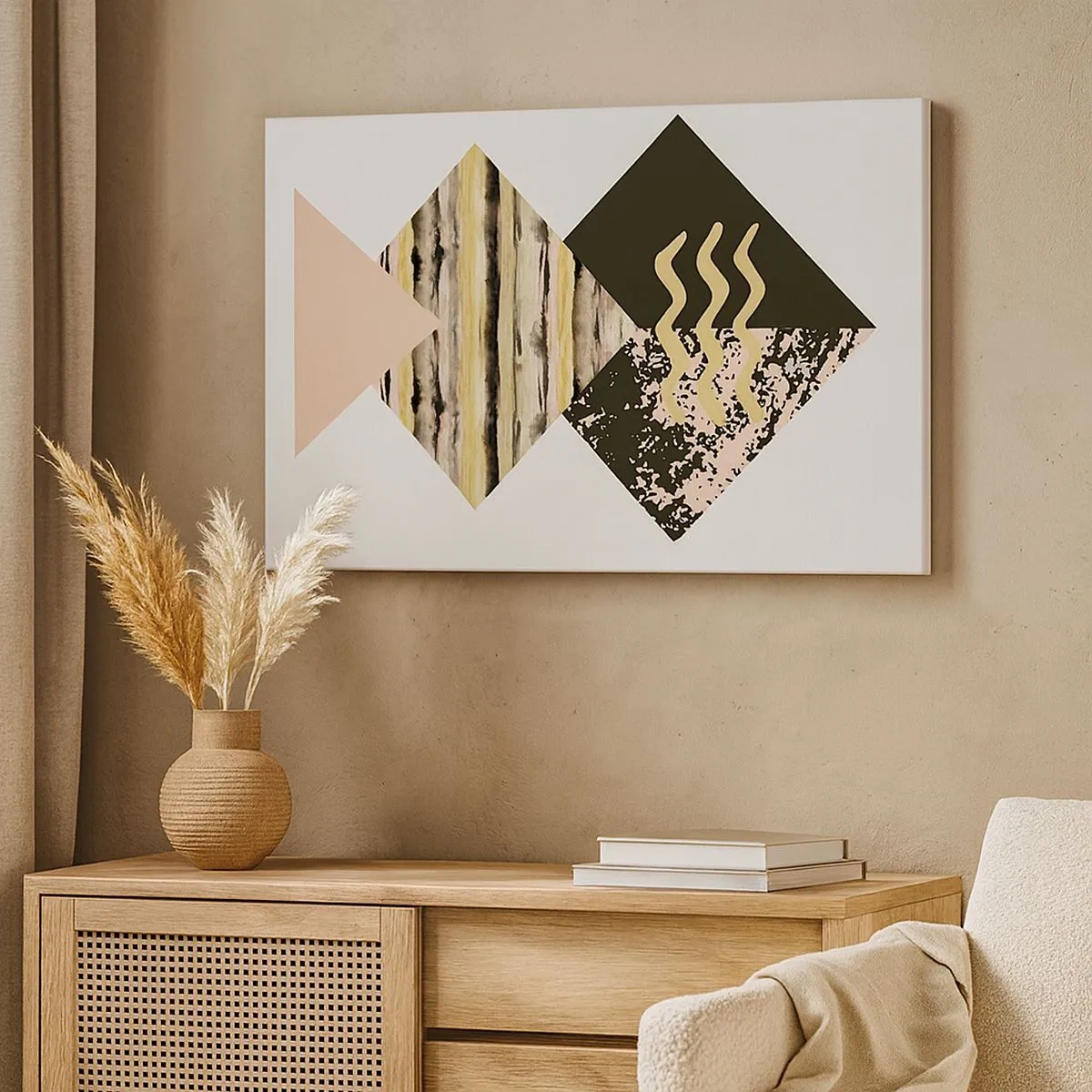 Obraz na plátně - Geometrické tvary s abstraktními vzory - 70x50cm - Není to tak jednoduché - Moderní nástěnná dekorace do obývacího pokoje a ložnice ARTTOR
