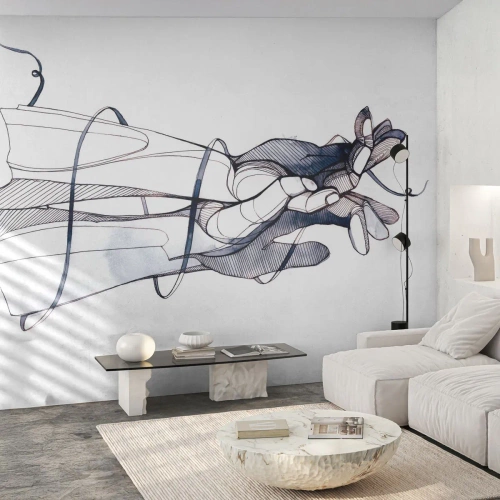 Fototapeta Standard Eco - Umělecká kresba ruky s květinou v abstraktním stylu - 100x70cm - Studie o dotyku - Moderní nástěnná dekorace do obývacího pokoje a ložnice ARTTOR