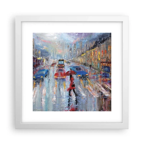 Plakát v bílém rámu - Deštivé odpoledne ve městě - 30x30 cm
