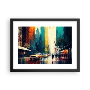 Plakát v černém rámu - New York – tady je i déšť barevný - 40x30 cm