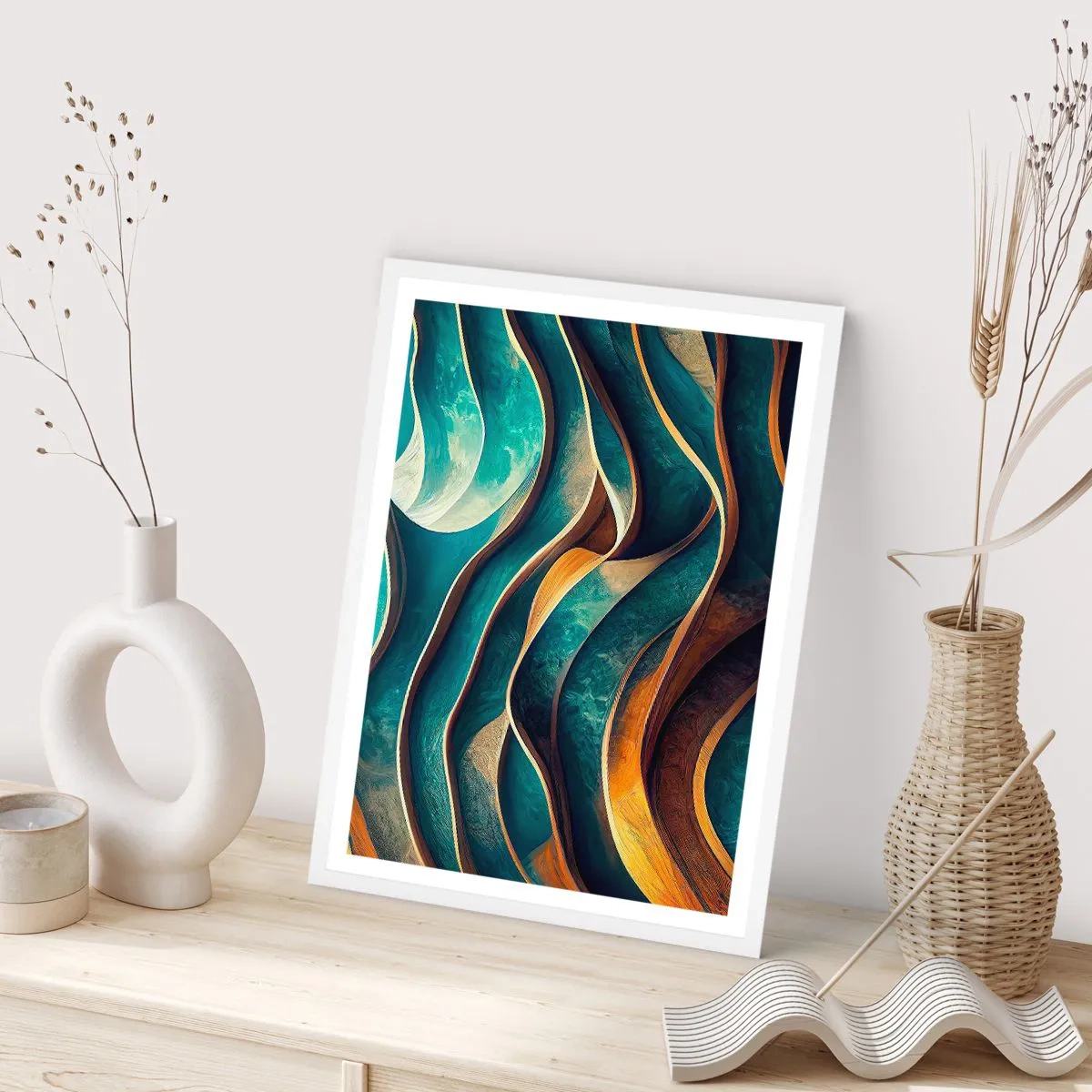 Plakát v bílém rámu - Meandry modré - 40x50 cm