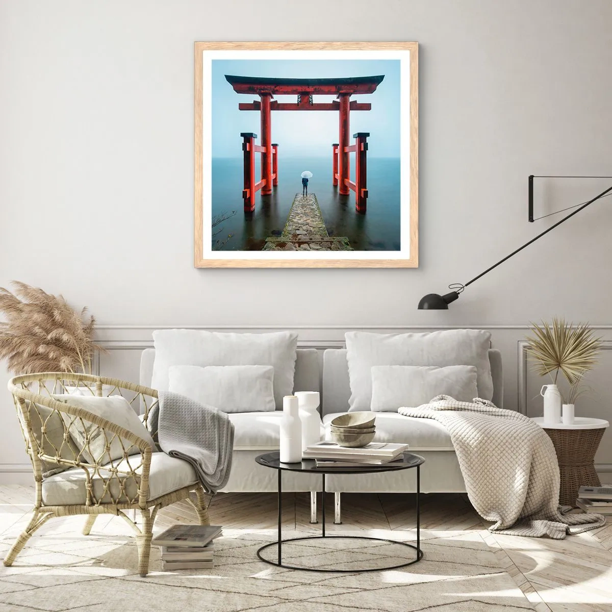 Plakát v rámu světlý dub - Japonské zamyšlení - 60x60 cm
