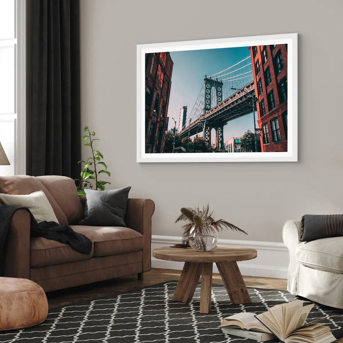 Plakát v bílém rámu - Nad vlnami města - 100x70 cm