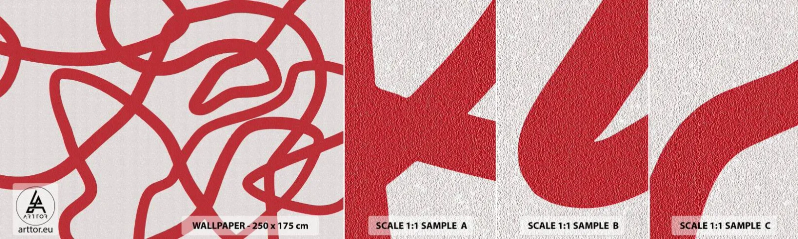 Vzor Fototapety Samolepicí Deluxe Sticker - Červené na bílém - Minimalismus, Kus, Čáry - 100x30 cm