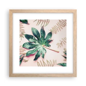 Plakát v rámu světlý dub - Studie zelené na růžovém pozadí - 30x30 cm