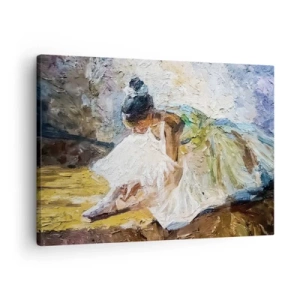 Obraz na plátně - Baletka v bílých šatech v malířském stylu na impresionistickém pozadí. - 70x50cm - Z Degasova obrazu - Moderní nástěnná dekorace do obývacího pokoje a ložnice ARTTOR