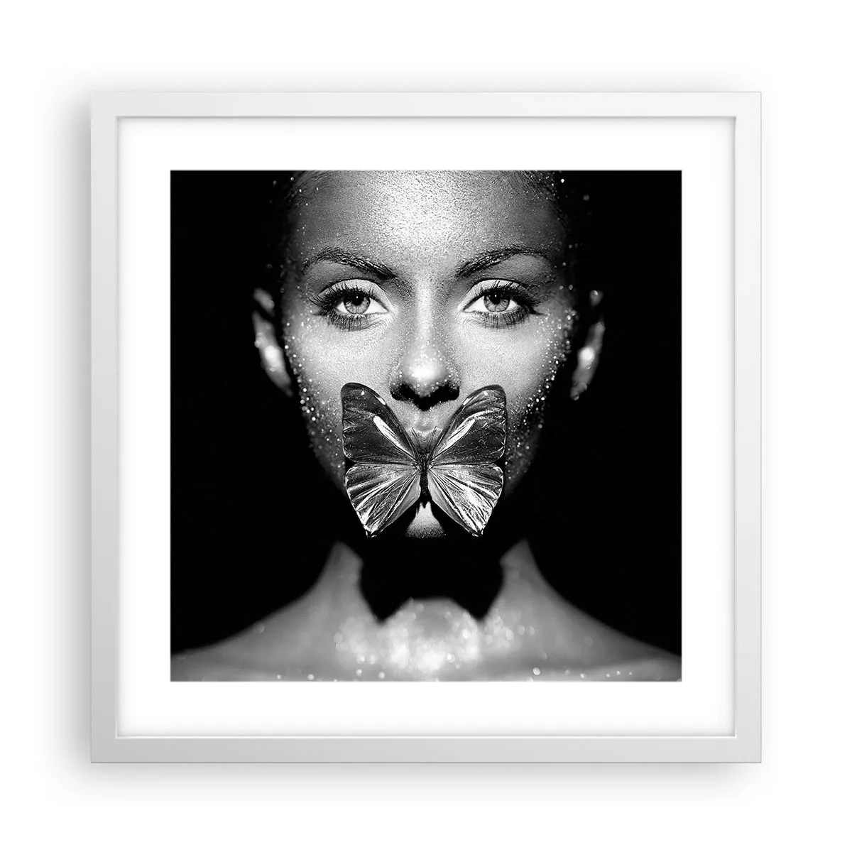 Plakát v bílém rámu - Motýlí polibek - 40x40 cm