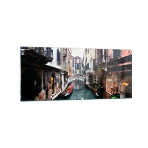 Obraz na skle - Benátská krajina s gondolou a můstkem - 120x50 cm