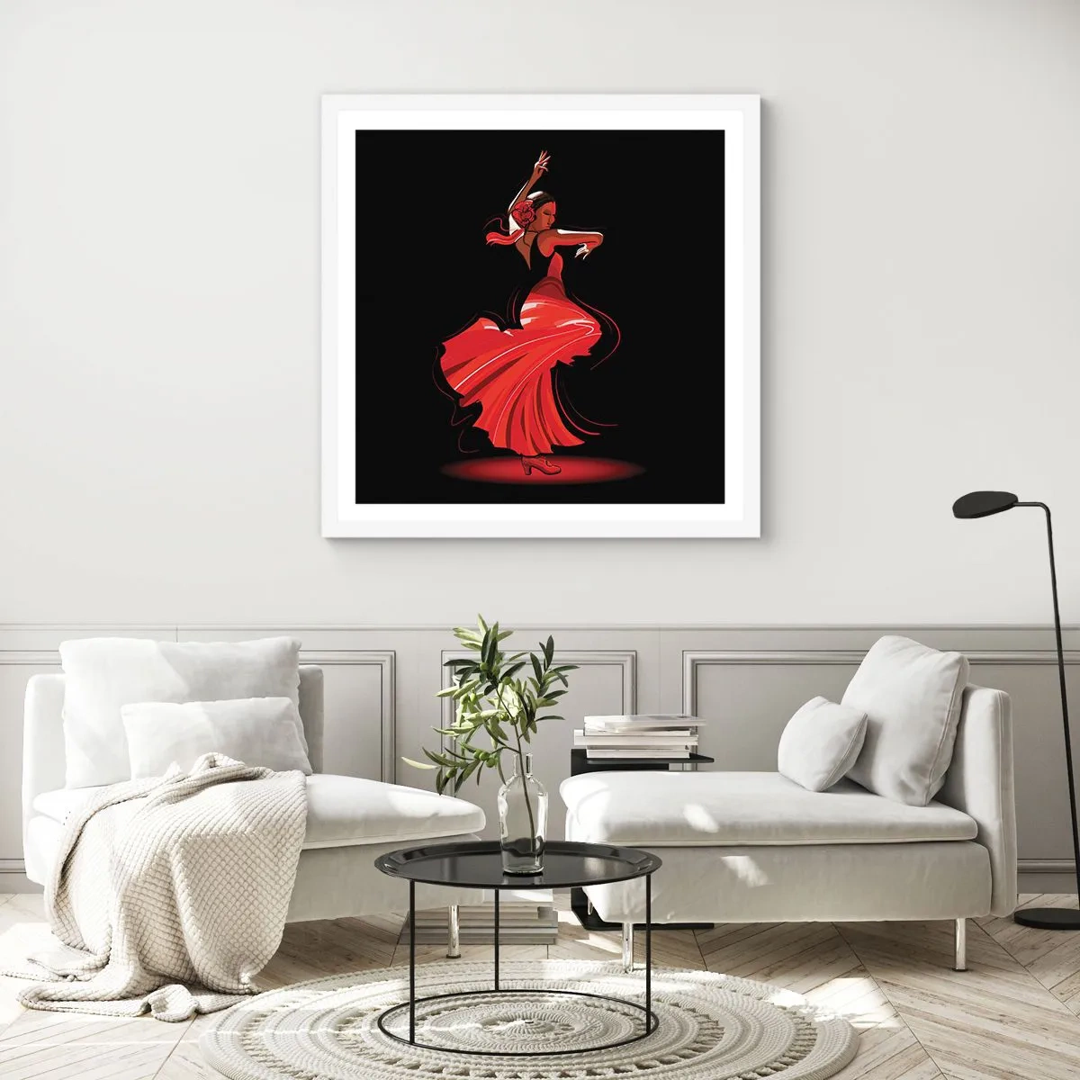 Plakát v bílém rámu - Žhavá duše flamenco - 50x50 cm