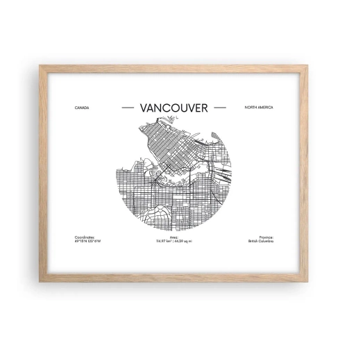 Plakát v rámu světlý dub - Anatomie Vancouveru - 50x40 cm