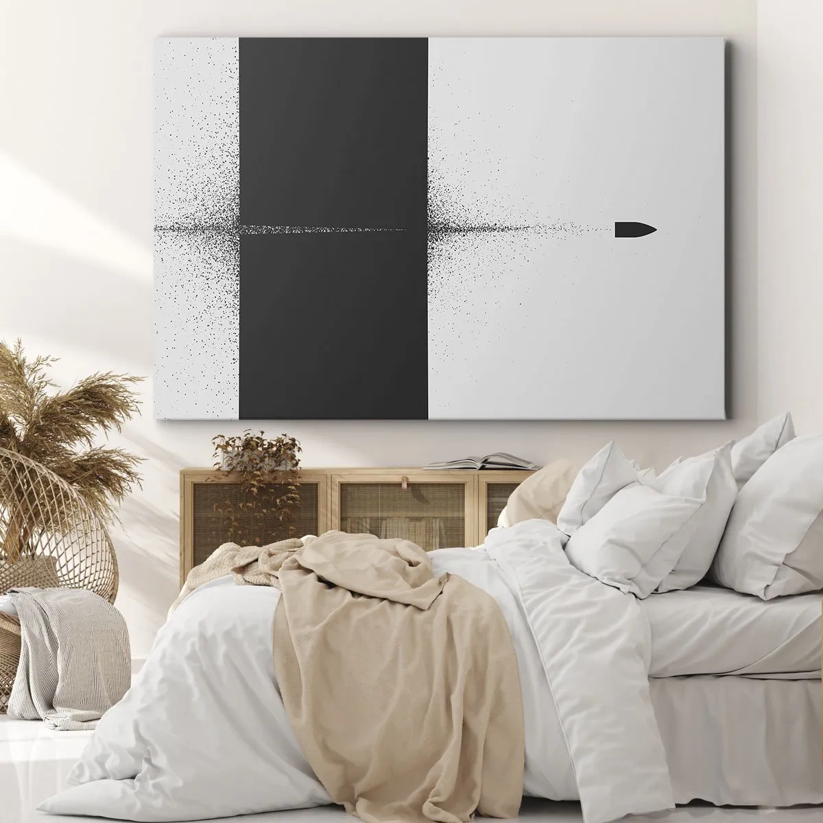 Obraz na plátně - Symbolický projektil v minimalistickém, abstraktním stylu. - 70x50cm - Přímo k cílu - Moderní nástěnná dekorace do obývacího pokoje a ložnice ARTTOR