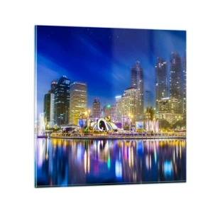 Obraz na skle - Duhová noc metropole - 60x60 cm