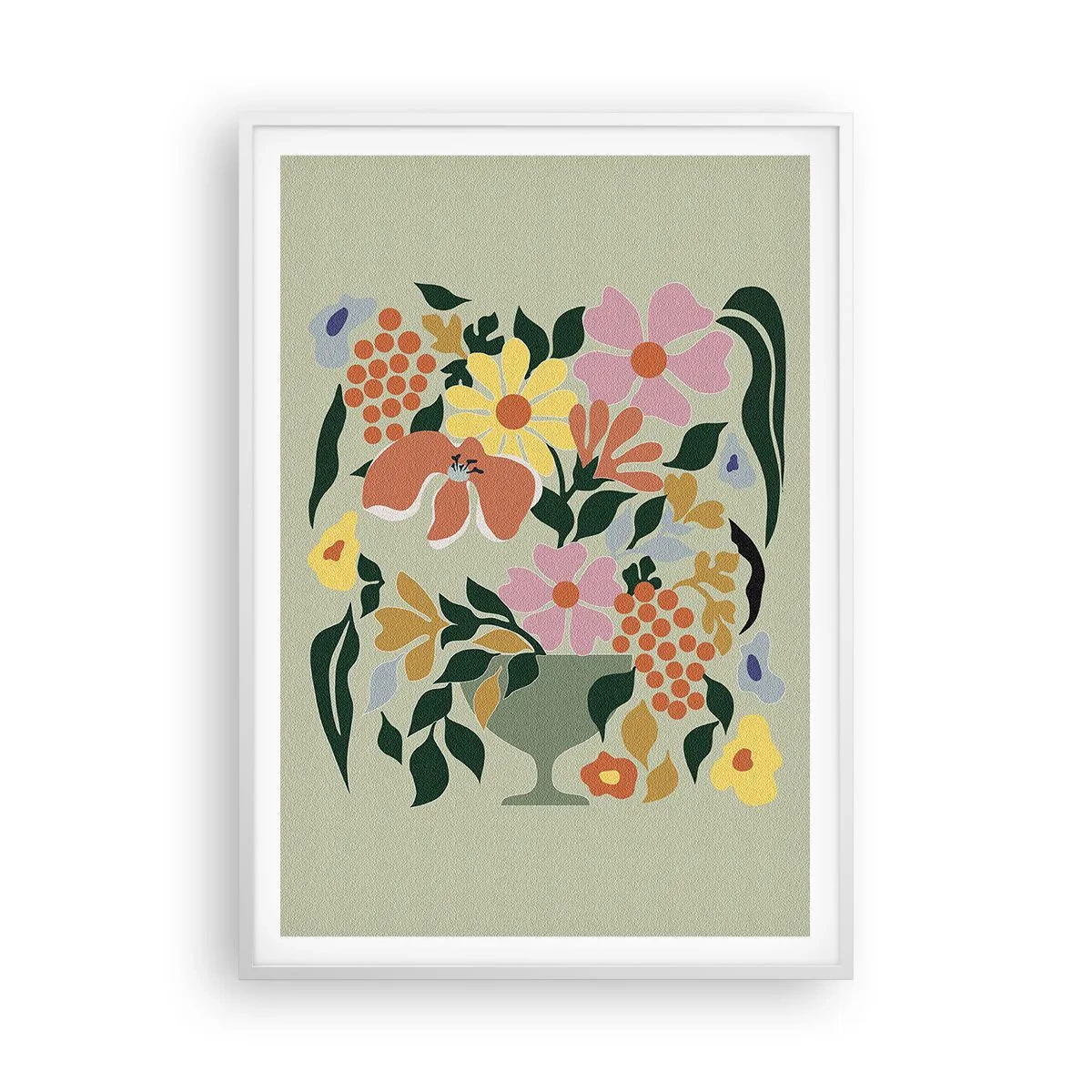 Plakát v bílém rámu - Kytice překypující životem - 70x100 cm