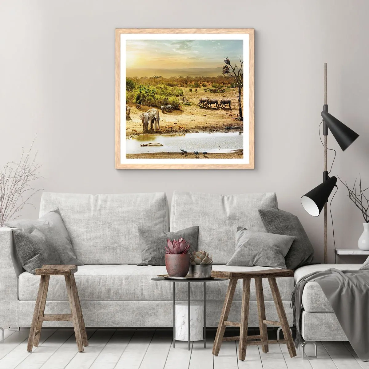 Plakát v rámu světlý dub - „Z ráje opět pramenila řeka…“ - 50x50 cm