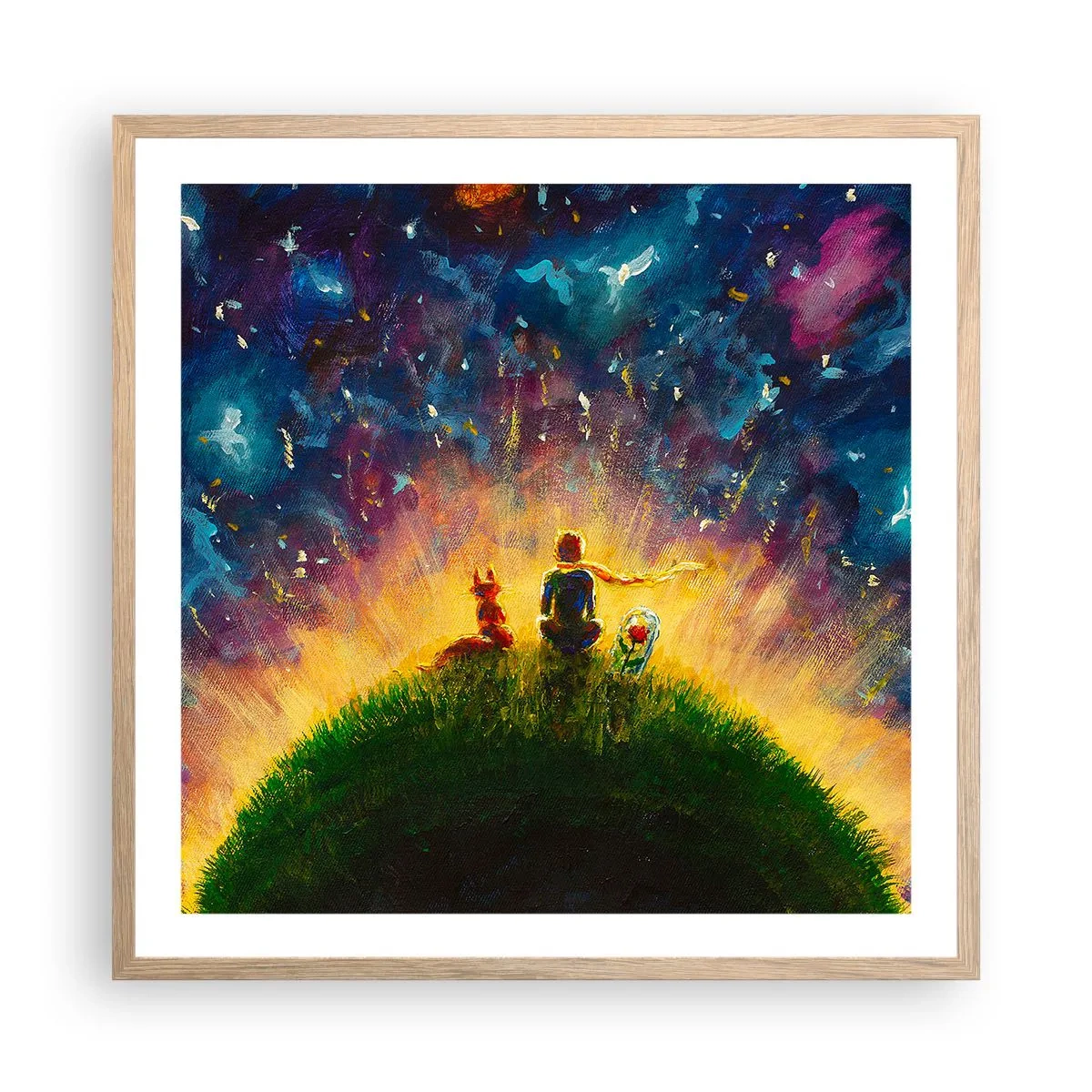 Plakát v rámu světlý dub - Láska a přátelství - celý svět - 60x60 cm