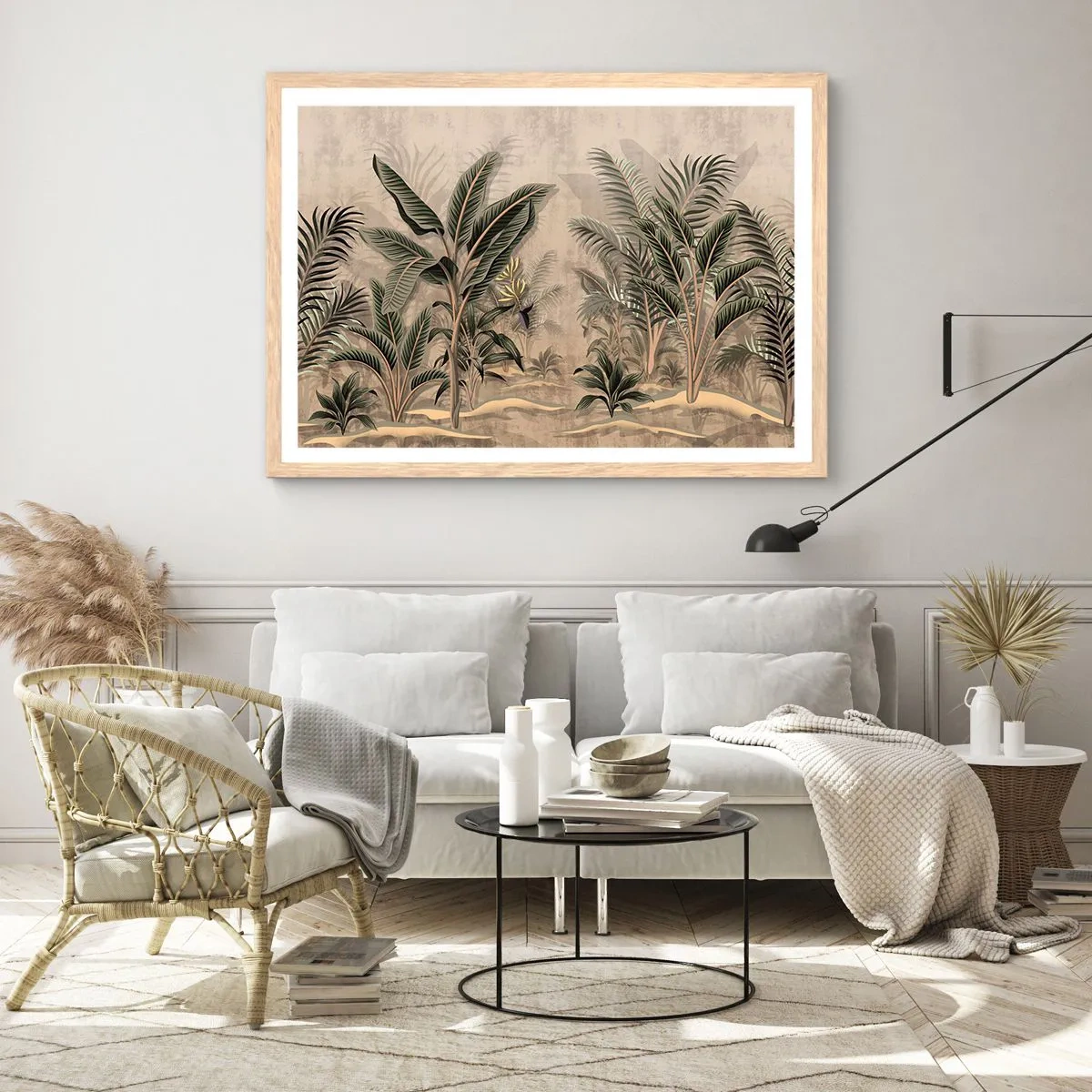 Plakát v rámu světlý dub - Rytina v koloniálním stylu - 91x61 cm