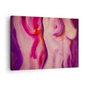 Obraz na plátně - Abstraktní interpretace ženské siluety v růžových a fialových odstínech. - 70x50cm - Óda na ženskost - Moderní nástěnná dekorace do obývacího pokoje a ložnice ARTTOR