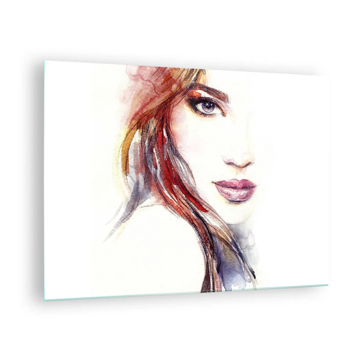 Obraz na skle - Ilustrace akvarelového portrétu ženy - 70x50cm - Vademecum - pojď se mnou - Moderní nástěnná dekorace do obývacího pokoje a ložnice ARTTOR