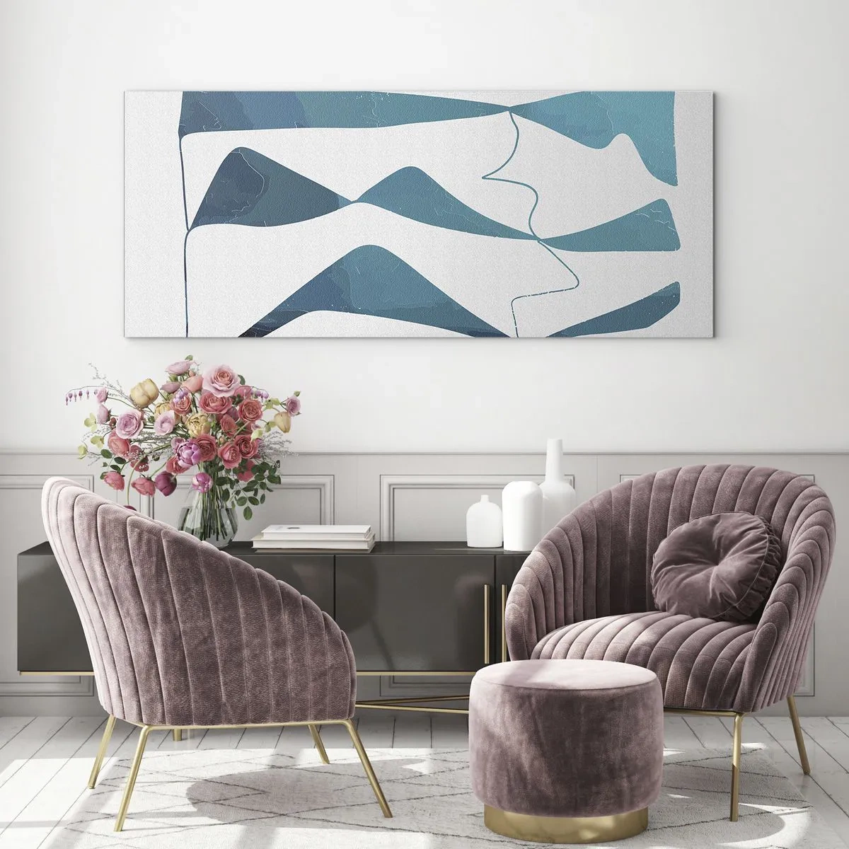 Obraz na skle - Abstrakce: tyrkysový vztah - 160x50 cm