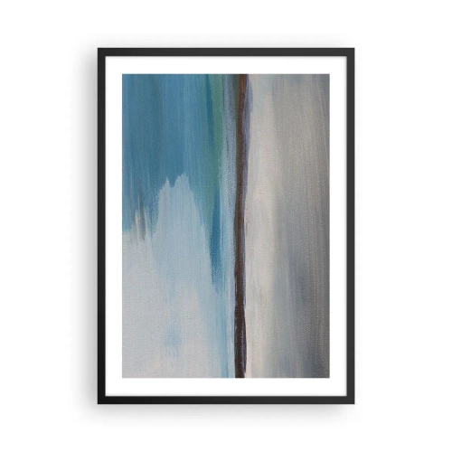 Plakát v černém rámu - Abstraktní krajina v odstínech modré a šedé - 50x70cm - Horizontální krajina - Moderní nástěnná dekorace do obývacího pokoje a ložnice ARTTOR