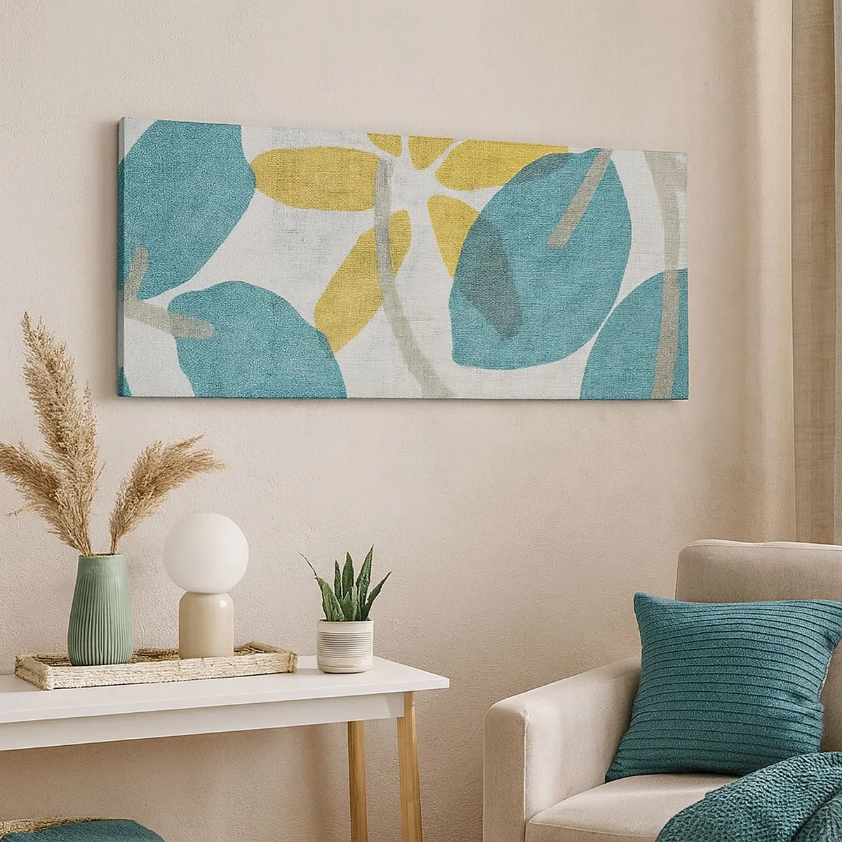 Obraz na plátně - Mezi azurovými listy - 100x40 cm