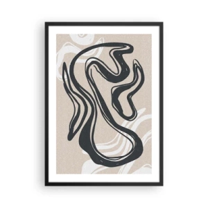 Plakát v černém rámu - Abstraktní linie na béžovém pozadí - 50x70cm - Znásobená exprese - Moderní nástěnná dekorace do obývacího pokoje a ložnice ARTTOR