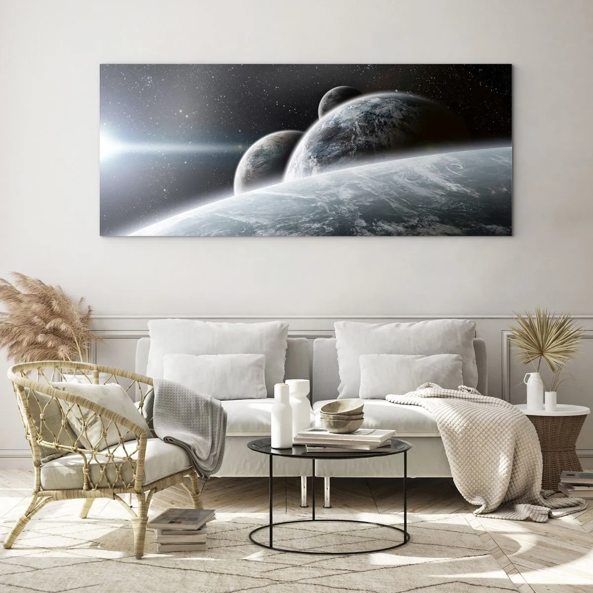 Obraz na skle - Vesmírná hudba sfér - 100x40 cm