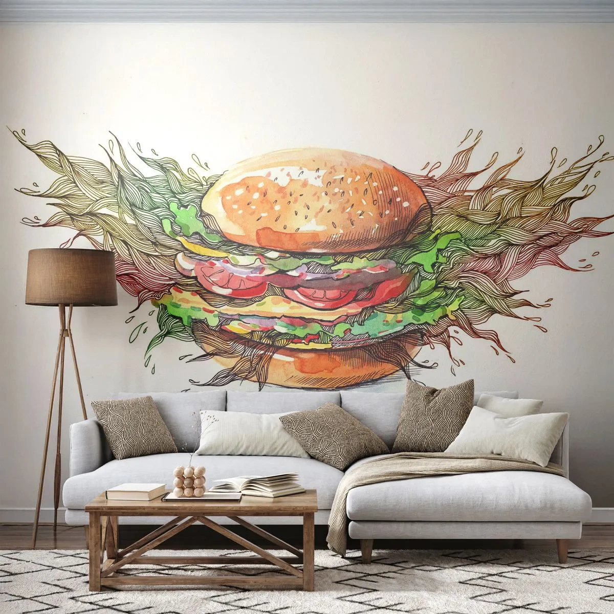 Fototapeta Premium Sand - Žhavé pokušení - Gastronomie, Hamburger, Kulinářské - 250x175 cm