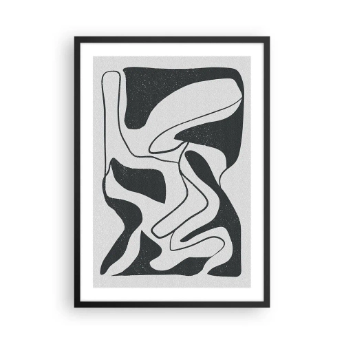 Plakát v černém rámu - Černobílá abstrakce s organickými tvary - 50x70cm - Abstraktní hra v labyrintu - Moderní nástěnná dekorace do obývacího pokoje a ložnice ARTTOR
