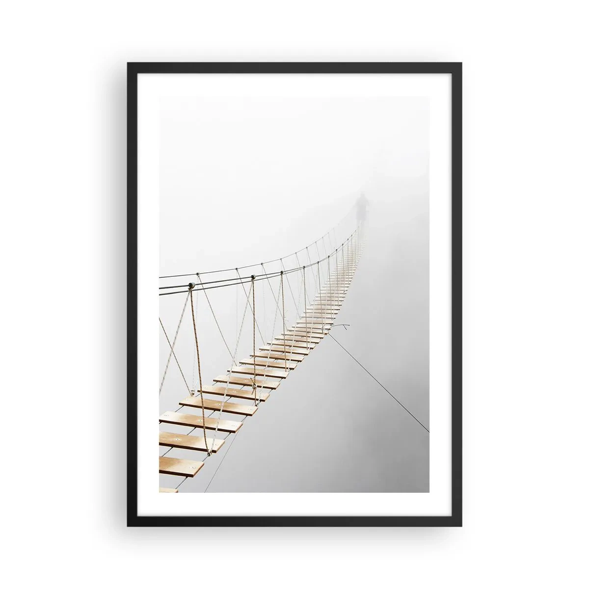 Plakát v černém rámu - Visutý most topící se v mlze - 50x70cm - Kam vás zavede? - Moderní nástěnná dekorace do obývacího pokoje a ložnice ARTTOR