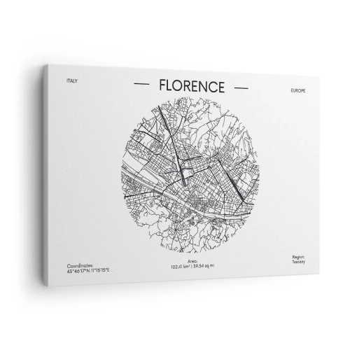 Obraz na plátně - Mapa Florencie v minimalistickém černobílém stylu - 70x50cm - Anatomie Florencie - Moderní nástěnná dekorace do obývacího pokoje a ložnice ARTTOR