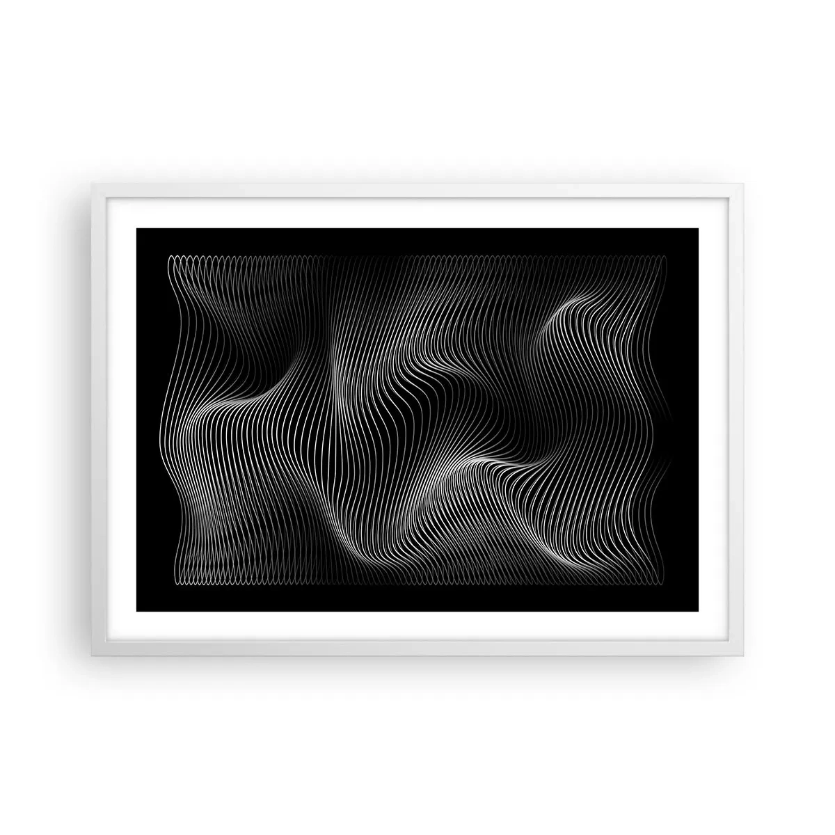 Plakát v bílém rámu - Tanec světla v prostoru - 70x50 cm