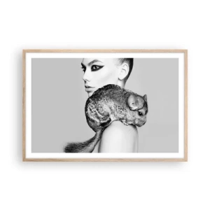 Plakát v rámu světlý dub - Dáma s činčilou - 91x61 cm