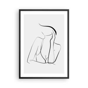 Plakát v černém rámu - Minimalistická linie zobrazující ženskou siluetu - 50x70cm - Na vlně snů - Moderní nástěnná dekorace do obývacího pokoje a ložnice ARTTOR