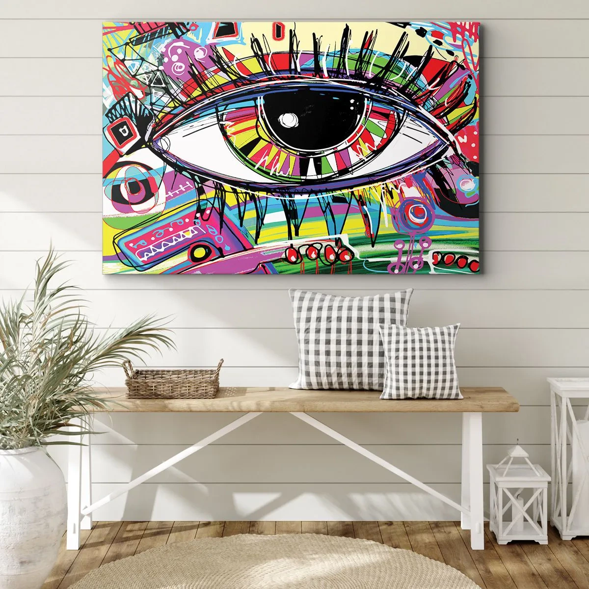 Obraz na plátně - Barevné abstraktní graffiti oko - 70x50cm - Barevné oko - barevná duše - Moderní nástěnná dekorace do obývacího pokoje a ložnice ARTTOR