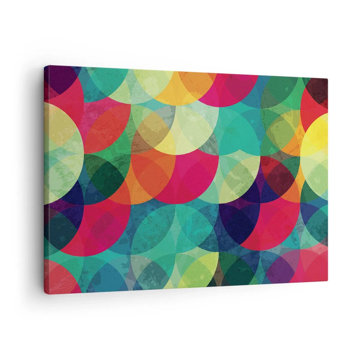 Obraz na plátně - Barevné geometrické vzory složené z kruhů a půlkruhů - 70x50cm - Vstoupit do duhy - Moderní nástěnná dekorace do obývacího pokoje a ložnice ARTTOR