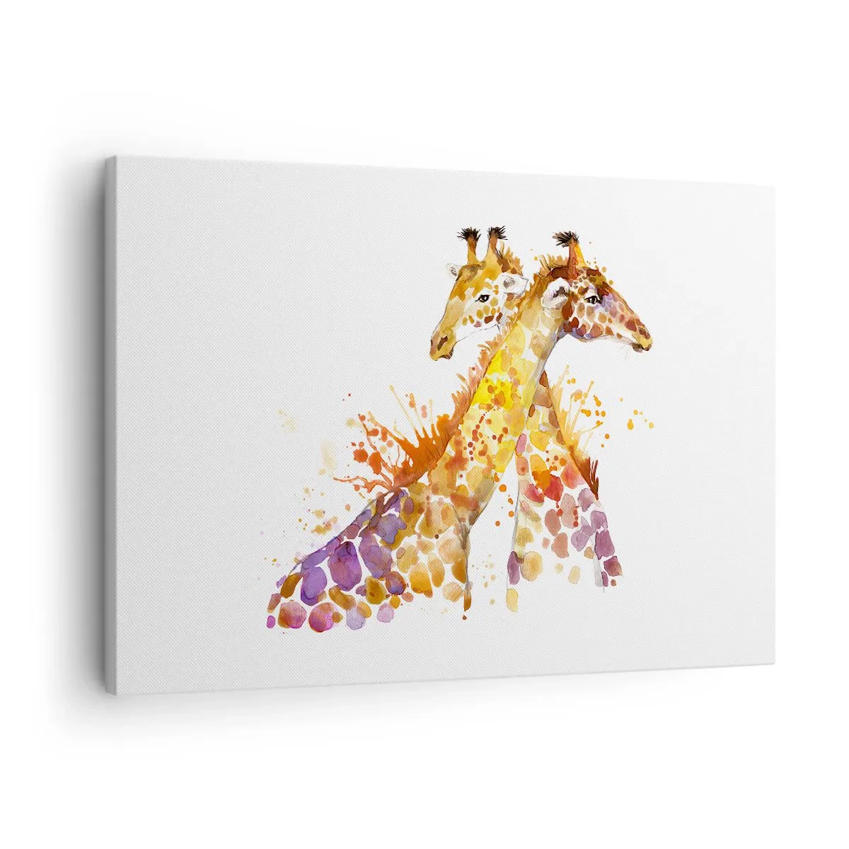 Obraz na plátně - Akvarelové žirafy v barevných odstínech - 70x50cm - Je to přátelství nebo je to láska? - Moderní nástěnná dekorace do obývacího pokoje a ložnice ARTTOR