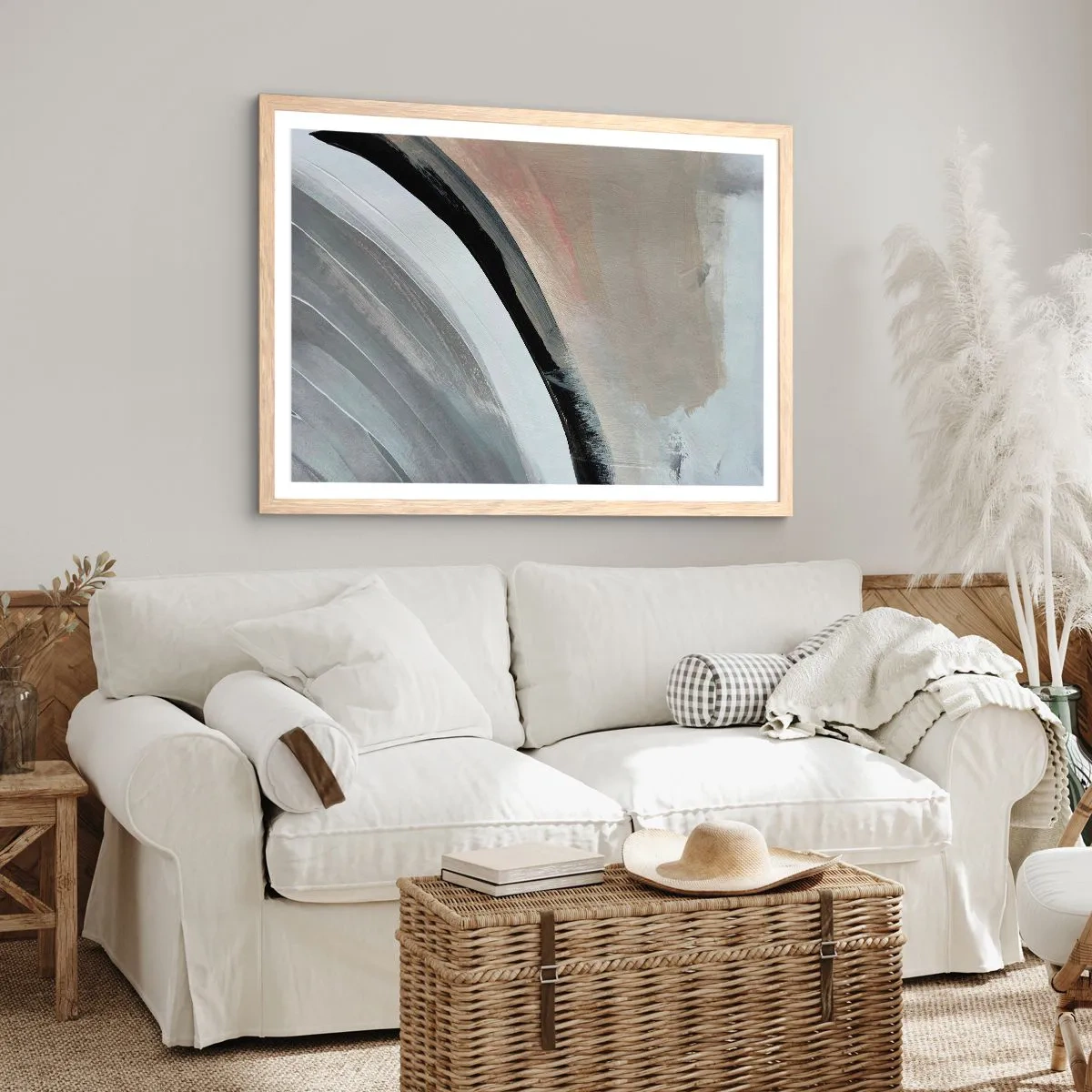 Plakát v rámu světlý dub - Kompozice: černý a šedý oblouk - 91x61 cm