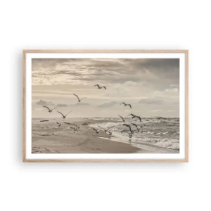 Plakát v rámu světlý dub - Šumění moře, zpěv ptáků - 91x61 cm