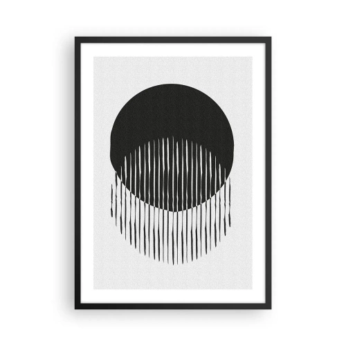 Plakát v černém rámu - Abstraktní kompozice černého kruhu a svislých čar - 50x70cm - Jeho alter ego - Moderní nástěnná dekorace do obývacího pokoje a ložnice ARTTOR