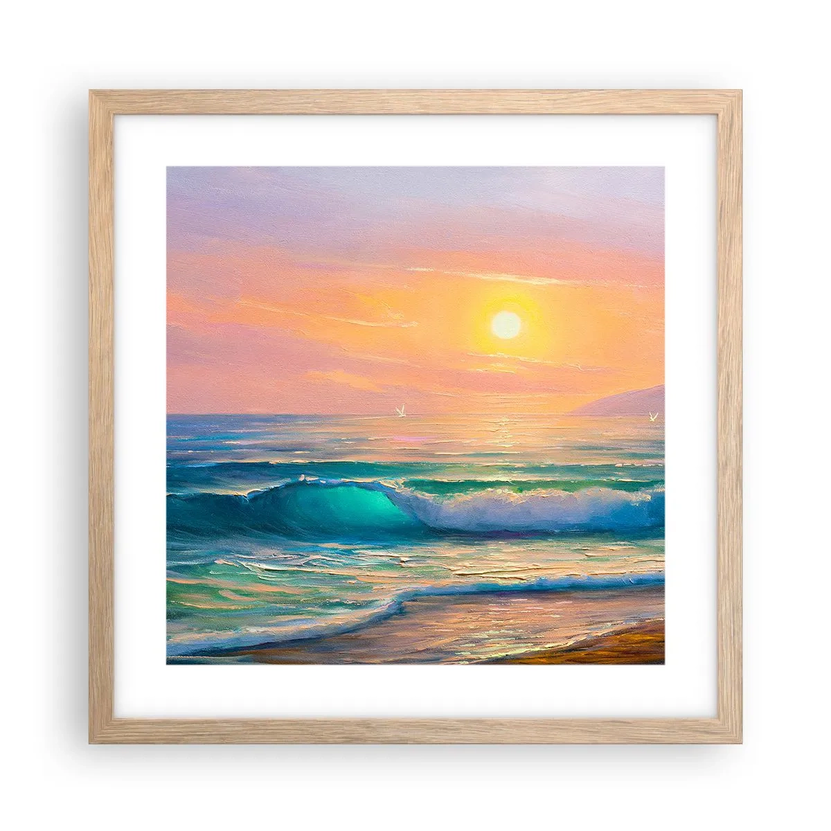 Plakát v rámu světlý dub - Tyrkysová píseň vln - 40x40 cm