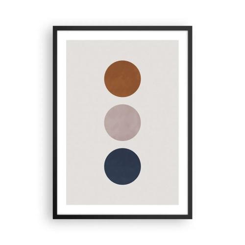 Plakát v černém rámu - Minimalistické kruhy v teplých odstínech na světlém pozadí - 50x70cm - Symbol dokonalosti - Moderní nástěnná dekorace do obývacího pokoje a ložnice ARTTOR