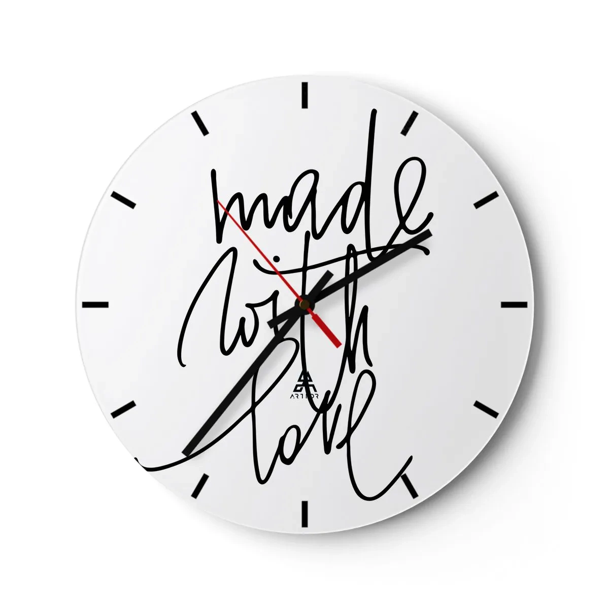 Nástěnné hodiny - Minimalistické hodiny s nápisem „Vyrobeno s láskou“ - 30x30cm - Nejlepší značka - Moderní nástěnná dekorace do obývacího pokoje, kuchyně a ložnice ARTTOR