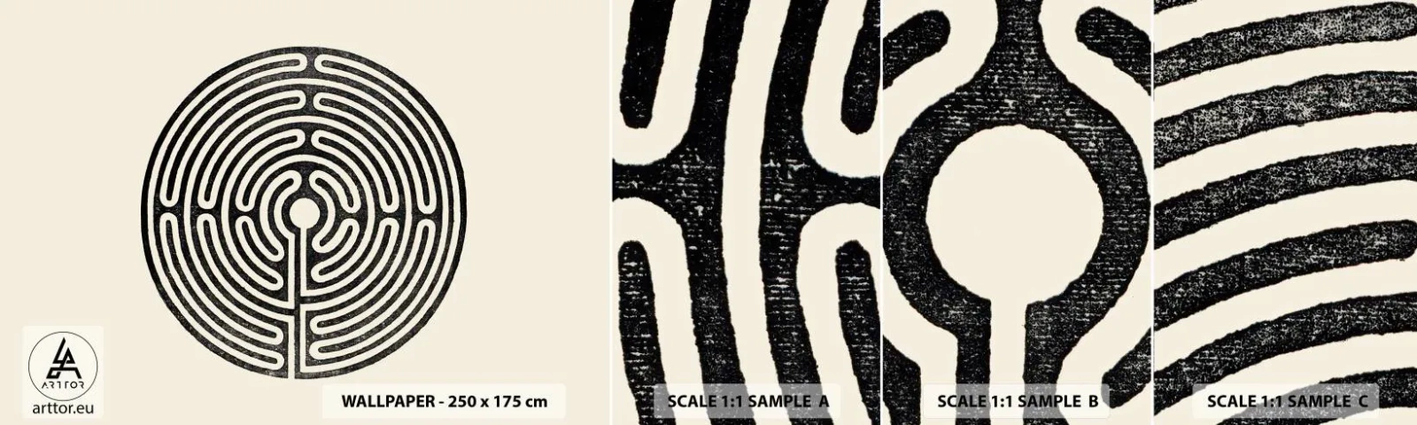 Vzor Fototapety Samolepicí Deluxe Sticker - Tajemný řád - Bludiště, Minimalismus, Černý a bílý - 100x30 cm