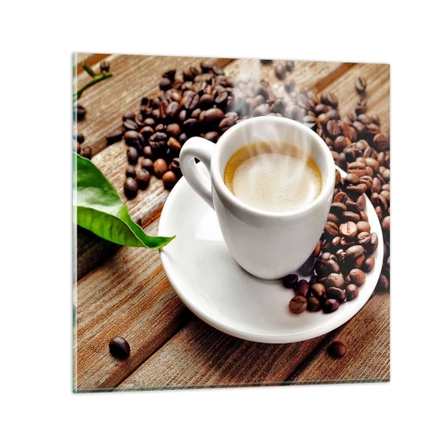 Obraz na skle - Káva na lavici - 60x60 cm